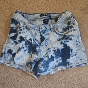 Jordache Blue and White Jean Shorts with Tie-Dye Effect